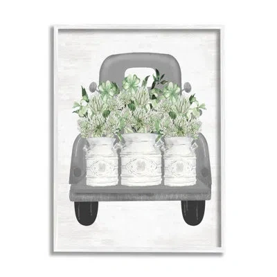 Stupell Industries Pickup Truck With Greenery By Lettered And Lined Single Picture Frame Print On Canvas In Coastal White Framed Giclee