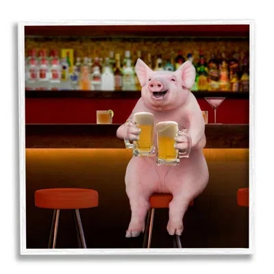 Stupell Industries Pig On Pub Bar Stool Canvas Wall Art Design By Lund Roeser In Multi-color