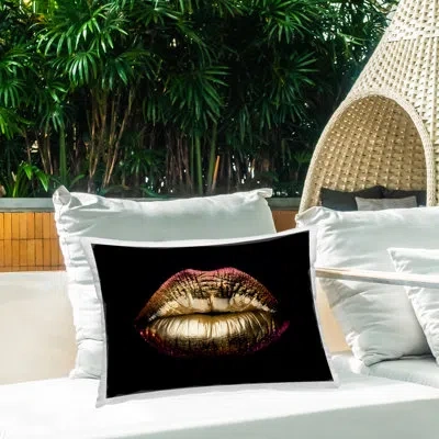 Stupell Industries Pink & Gold Lipstick Outdoor Printed Pillow By Reinders In Black