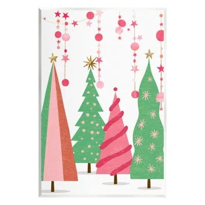 Stupell Industries Pink & Green Christmas Trees By Ziwei Li Graphic Art In Mdf