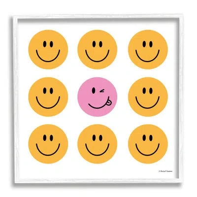 Stupell Industries Pink & Yellow Smiley Faces In Coastal White Framed Giclee