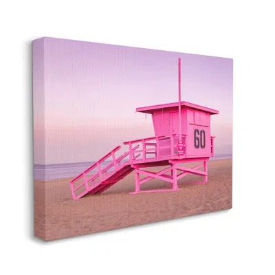 Stupell Industries Pink Beach Shack Photography Purple Sky Coast By Jeff Poe Photography - Floater Frame Print On Canva