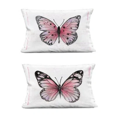 Stupell Industries Pink Butterflies With Vintage Cursive 2 Piece Decorative Printed Throw Pillow Set, Design By Janet T