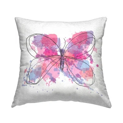 Stupell Industries Pink Butterfly Doodle Lines Outdoor Printed Pillow By Irena Orlov In Blue;black;pink