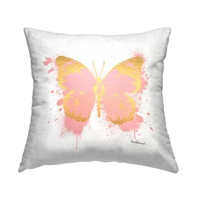 Stupell Industries Pink Butterfly Urban Splatter Outdoor Printed Pillow By Amanda Greenwood In White;pink;gold