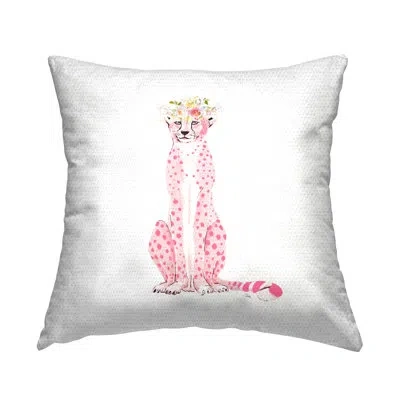Stupell Industries Pink Cheetah Floral Crown Outdoor Printed Pillow By Patricia Pinto In Green;pink