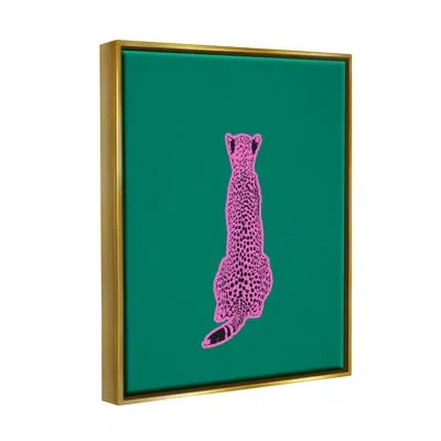 Stupell Industries Pink Cheetah On Green Floater Frame By House Of Lulu In Metallic Gold Floater Frame