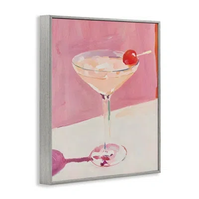 Stupell Industries Pink Cherry Cocktail Framed Giclee, Design By Riley B In Farmhouse Gray Framed Giclee