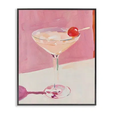 Stupell Industries Pink Cherry Cocktail Framed Giclee, Design By Riley B In Midnight Black Framed Giclee