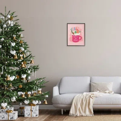 Stupell Industries Pink Christmas Cocoa Dessert Framed Giclee Art, Design By Jo Reid In Midnight Black Framed Giclee