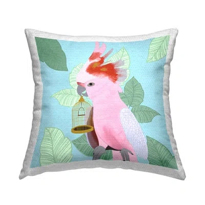 Stupell Industries Pink Cockatoo With Leaves Outdoor Printed Pillow By Ashley Singleton