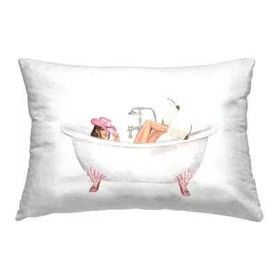 Stupell Industries Pink Cowgirl In Bath Decorative Printed Throw Pillow By Ziwei Li In White;pink