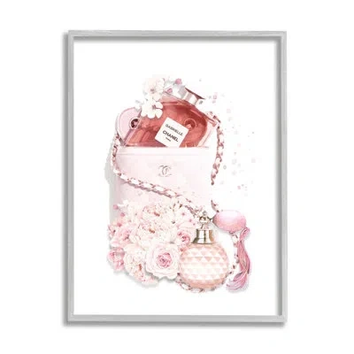 Stupell Industries Pink Designer Bag With Chic Florals Paint Splatter In Farmhouse Gray Framed Giclee