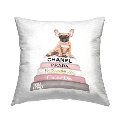 Stupell Industries Pink Fashion Books Puppy Pet Outdoor Printed Pillow By Amanda Greenwood