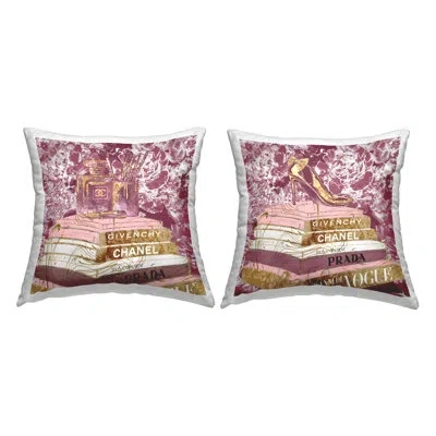 Stupell Industries Pink Fashion Glam Book Stacks Perfume Heel Decorative Printed 2 Piece Throw Pillow By Ziwei Li In Beige
