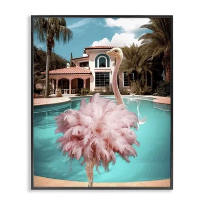 Stupell Industries Pink Feathered Ostrich Giclee Art By Ziwei Li In Midnight Black Framed Giclee