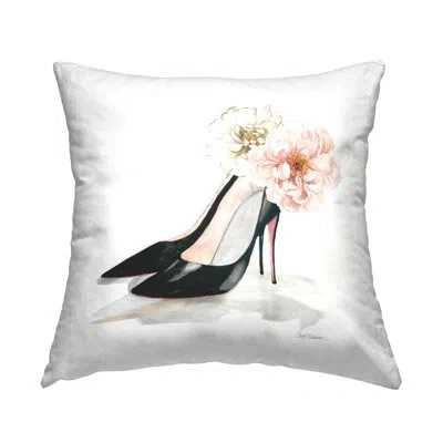 Stupell Industries Pink Floral Black Heels Chic Fashion Shoes Decorative Printed Throw Pillow By Carol Robinson