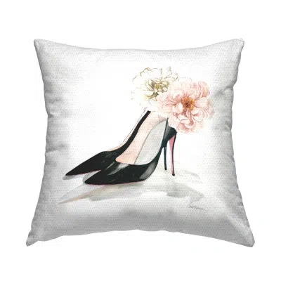 Stupell Industries Pink Floral Black Heels Chic Fashion Shoes Outdoor Printed Pillow By Carol Robinson In Black;white;pink