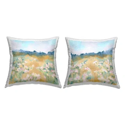 Stupell Industries Pink Floral Meadow Landscape 2 Piece Outdoor Printed Pillow Set By June Erica Vess In Blue;brown;green