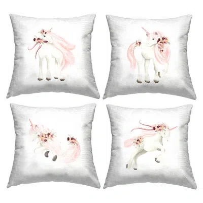 Stupell Industries Pink Floral Unicorns 4 Piece Outdoor Printed Pillow Set By Studio Q In Black;white;pink