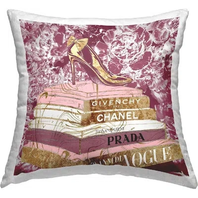Stupell Industries Pink Glitz Heel On Designer Books Fashion Glam Floral Decorative Printed Throw Pillow By Ziwei Li In Beige