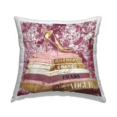 Stupell Industries Pink Glitz Heel On Designer Books Fashion Glam Floral Printed Pillow Outdoor Printed Pillow By Ziwei In Beige