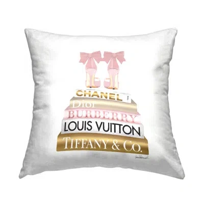 Stupell Industries Pink Gold Heels Bookstack Glam Fashion Design Decorative Printed Throw Pillow By Amanda Greenwood In White