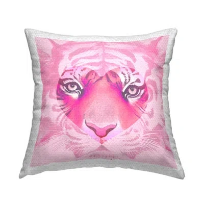 Stupell Industries Pink Heart Tiger Face Outdoor Printed Pillow By Daphne Polselli