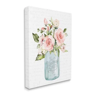 Stupell Industries Pink Rose Blooms Country Vase Patterned Script By Lettered And Lined - Floater Frame Print On Canvas