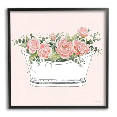 Stupell Industries Pink Rose Blossoms Casual Bathroom Bathtub Planter By Cindy Jacobs - Floater Frame Graphic Art On Ca In Midnight Black Framed Giclee