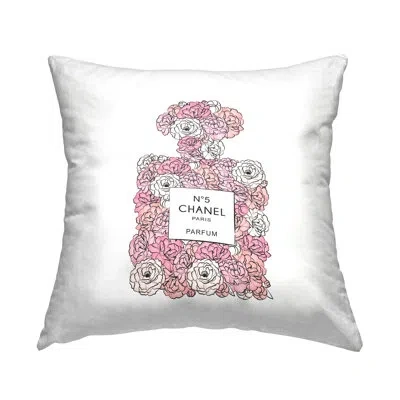 Stupell Industries Pink Rose Floral Perfume Bottle Designer Fashion Decorative Printed Throw Pillow By Martina Pavlova In Beige