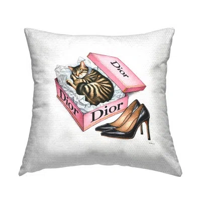 Stupell Industries Pink Shoebox With Kitten Outdoor Printed Pillow By Amanda Greenwood