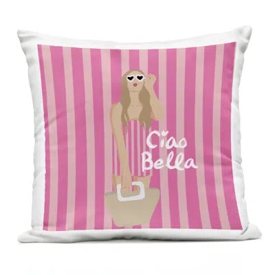 Stupell Industries Pink Striped Glam Girl Design By Chen Alyesh Outdoor Printed Pillow