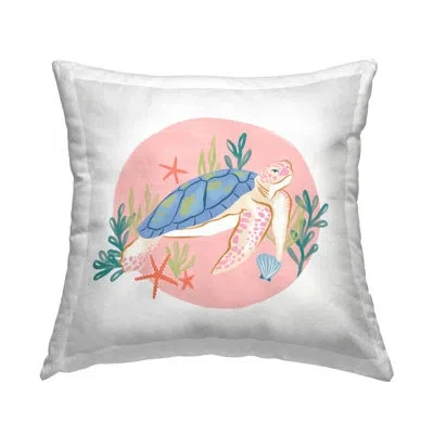 Stupell Industries Pink Swimming Sea Turtle Marine Ocean Botanicals Printed Throw Pillow Design By Deborah Curiel