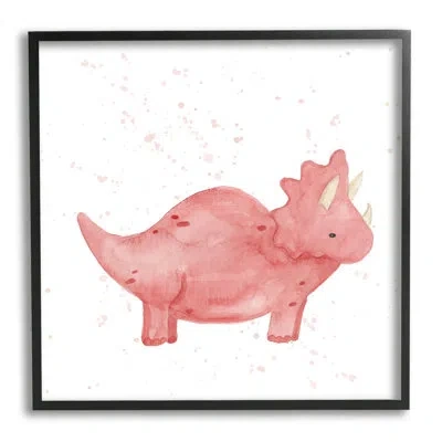 Stupell Industries Pink Triceratops Dinosaur Animal By Lucille Price - Floater Frame Graphic Art On Wood In Midnight Black Framed Giclee