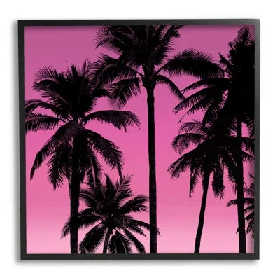Stupell Industries Pink Tropical Sunset Palm Trees By Mia Jensen - Floater Frame Photograph On Wood In Midnight Black Framed Giclee