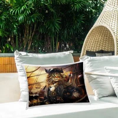 Stupell Industries Pirate Cat Aboard Ship Outdoor Printed Pillow By Michael David Ward In Brown