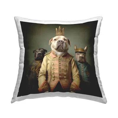 Stupell Industries Pit Bulls In Military Uniform Decorative Printed Throw Pillow By Lazar Studio In Blue;gray;beige
