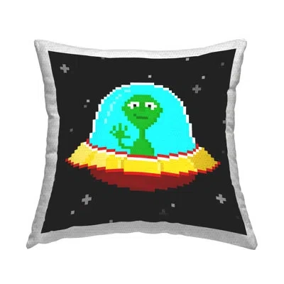 Stupell Industries Pixel Alien Spaceship Outdoor Printed Pillow By June Erica Vess In Black