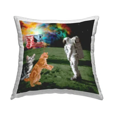 Stupell Industries Pixel Cats & Astronaut Outdoor Printed Pillow By June Erica Vess In Green