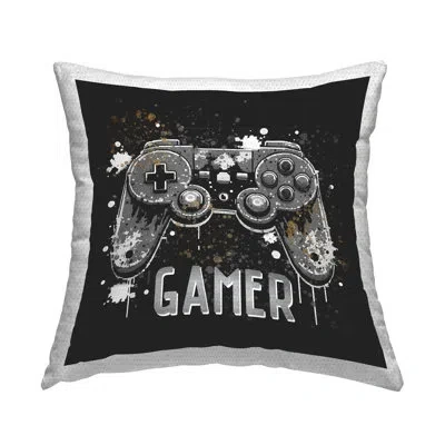 Stupell Industries Pixel Style Gamer Outdoor Printed Pillow By Kim Allen In Black