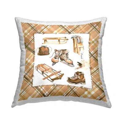 Stupell Industries Plaid Winter Sports Outdoor Printed Pillow By Geoff Allen In Tan
