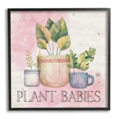 Stupell Industries Plant Babies Potted Sprigs Garden - Floater Frame Graphic Art On Wood In Midnight Black Framed Giclee