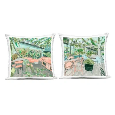Stupell Industries Plant Filled Café Views Design By Melissa Wang  Outdoor Printed Pillow (set Of 2) In Green