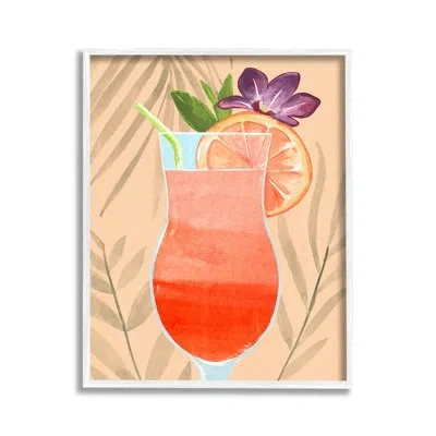 Stupell Industries Plant Patterned Cocktail Framed Giclee Art By Annie Warren In Coastal White Framed Giclee