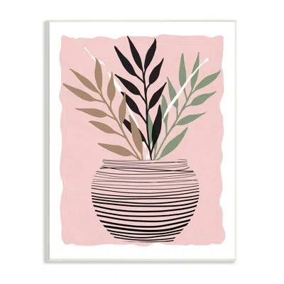 Stupell Industries Plant Sprout Branches Minimalistic Abstract Patterned Pot Pink Xxl Black Framed Giclee Texturized Ar In Wall Plaque