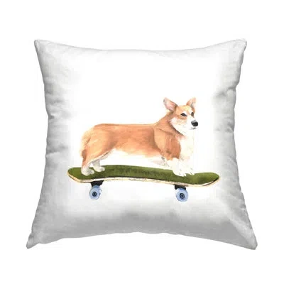 Stupell Industries Playful Corgi Pet Dog On Green Skateboard Decorative Printed Throw Pillow By Annie Warren