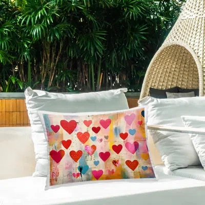 Stupell Industries Playful Patterned Hearts Printed Outdoor Throw Pillow Design By Lsr Design Studio In Red