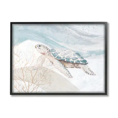 Stupell Industries Pleasant Sea Turtle Drifting Ocean Bubble Waves By Patricia Pinto - Floater Frame Painting On Canvas In Midnight Black Framed Giclee