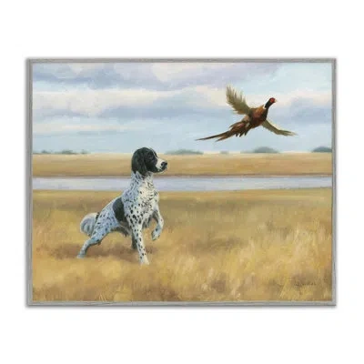 Stupell Industries Pointer Dog And Pheasant In Farmhouse Gray Framed Giclee